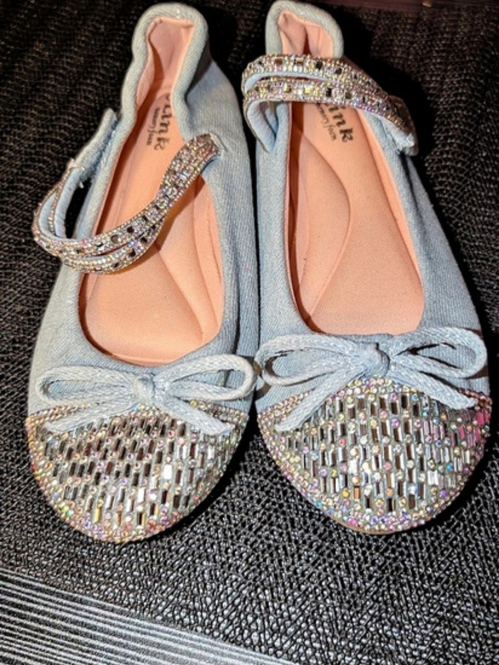Link K Girls Light Blue Denim Rhinestone Mary Jane Ballet Flats Size 1 Youth